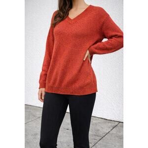 Vintage Signature Expressions 100% Wool V-Neck Sweater Orange Marl Size Large ￼